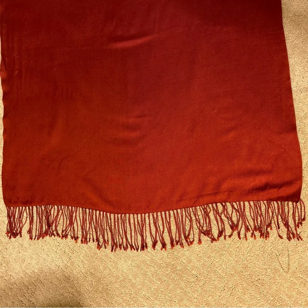 Lovely burgundy color long scarf with fringes, Size: 30”W x 70”L